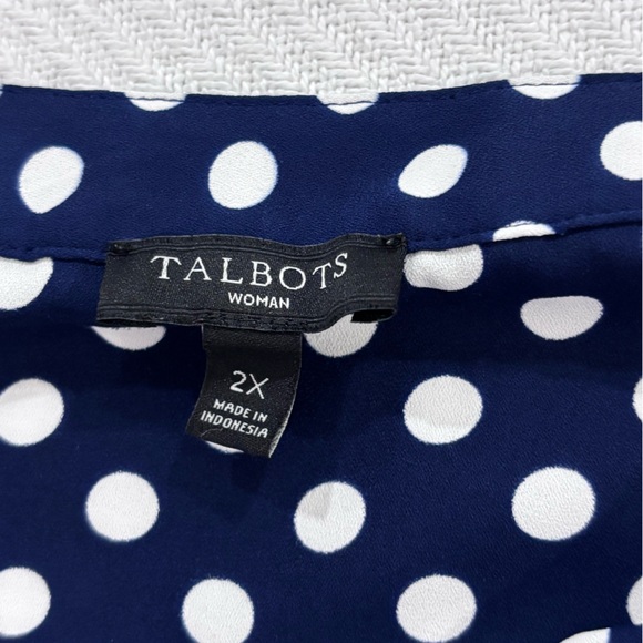 Talbots Navy and White Polka Dot V-Neck Blouse - Picture 5 of 10